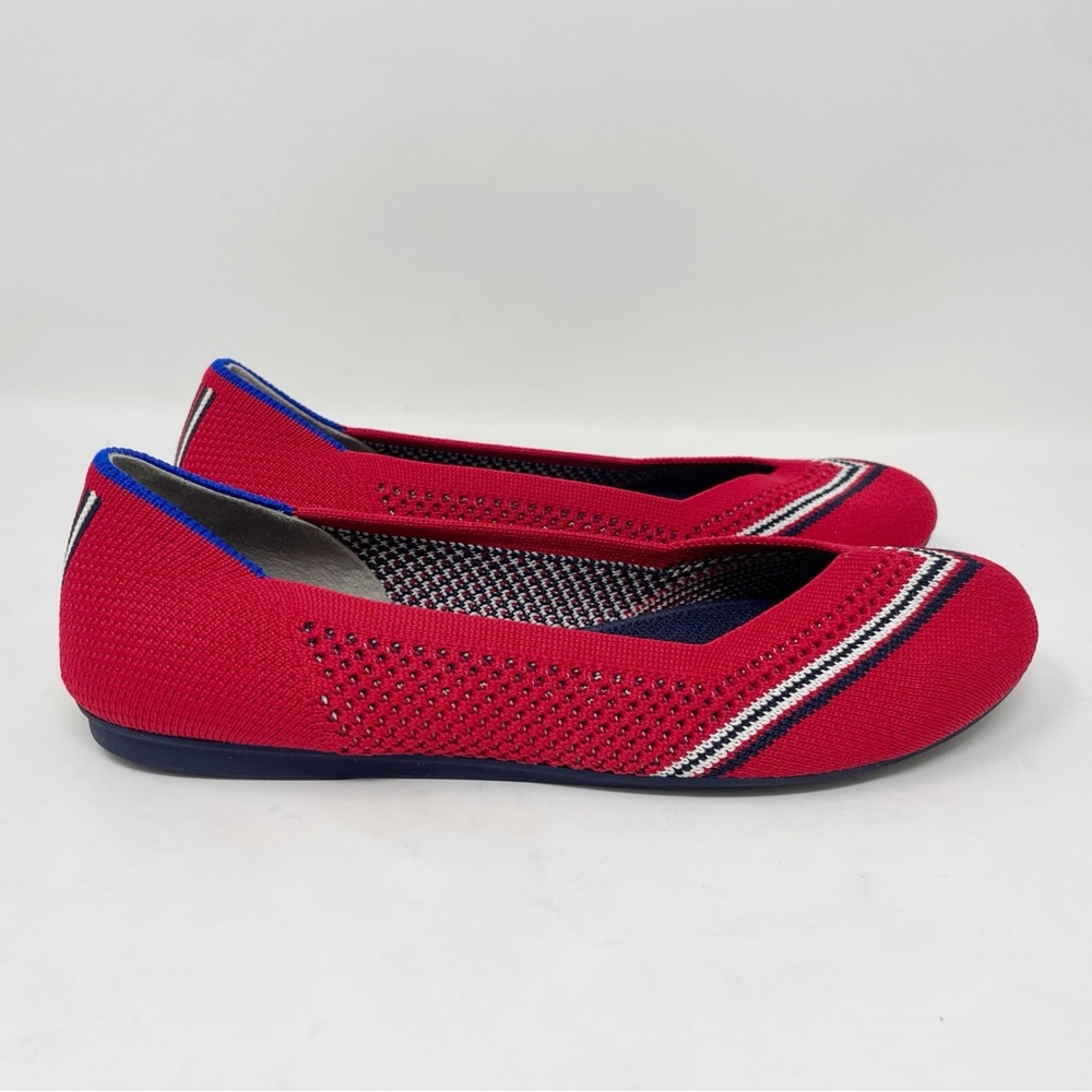 Rothy’s Round Toe Flats Cherry Red with Navy & White Stripe Retired New - Picture 4 of 5